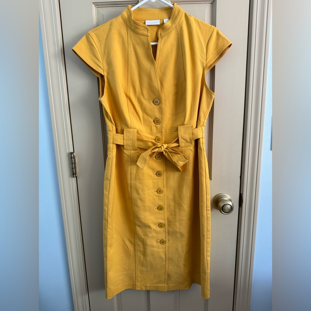 NY & Co Mustard Yellow Button Belt Dress